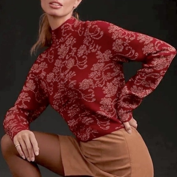 Anthropologie Sweaters - NWT Anthropologie Floral Ruched Mock Neck Sweater Size M